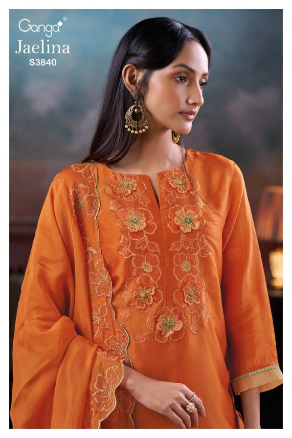Ganga Jaelina S3840 premium pure Bemberg silk suit by Ganga Fashions