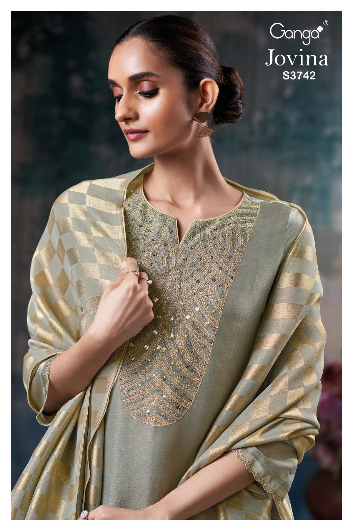 Ganga JOVINA S3742 |Premium Pure Bemberg Silk Jacquard Suit – Ganga Suits Ashok Lal & Sons
