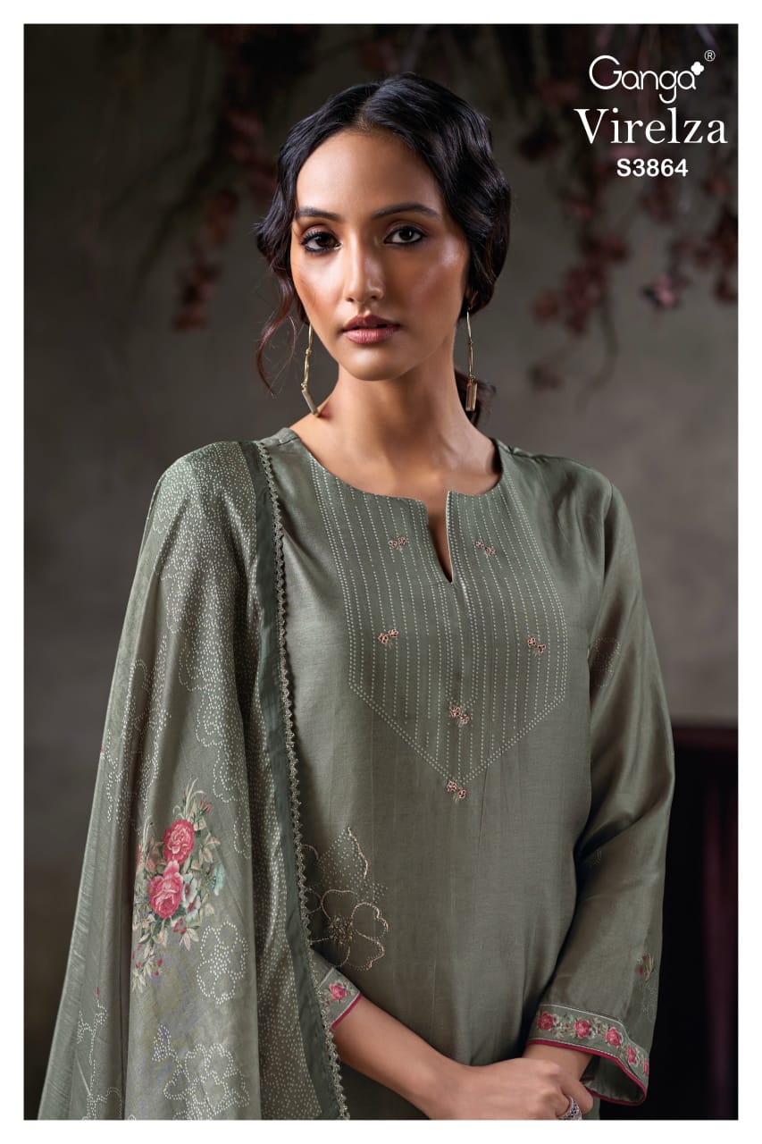 GANGA VIRELZA S3864 | Premium Pure Bemberg Russian Silk Suit – Ganga Suits Ashok Lal & Sons