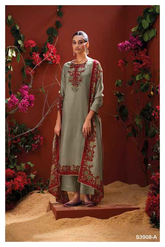 Ganga MYSTARA S3908|Premium Pure Bemberg Mulberry Silk Suit – Ganga Suits Ashok Lal & Sons