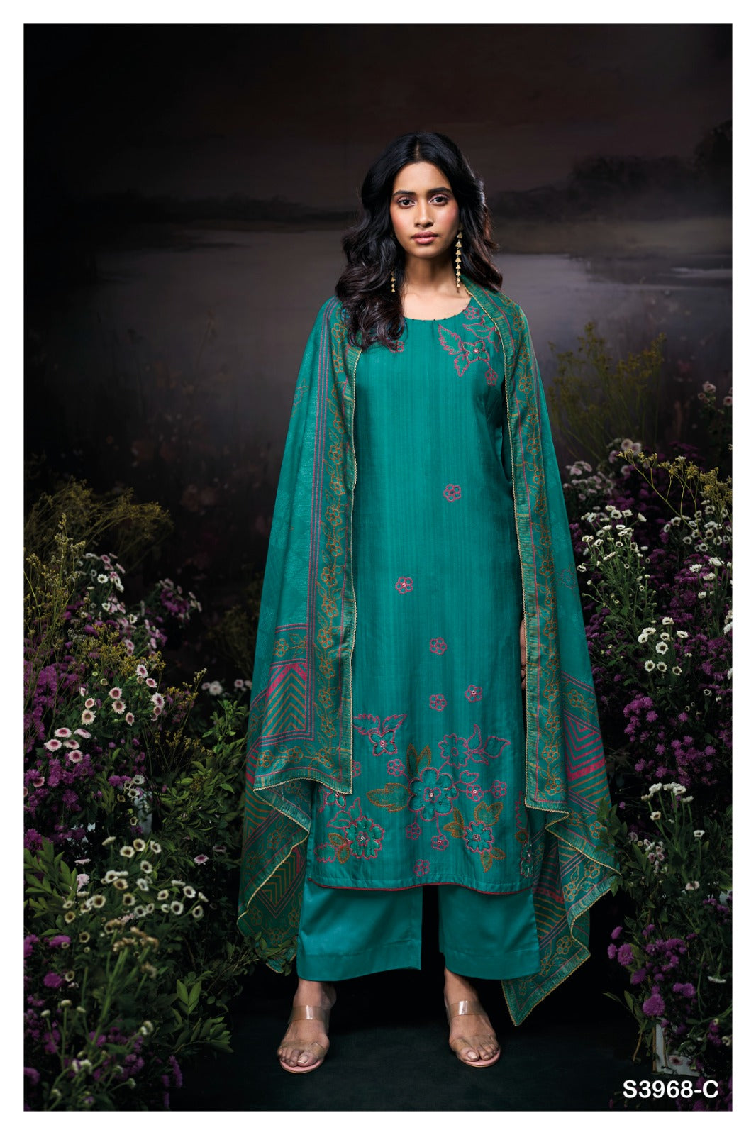 GANGA TVESHA S3968 | Premium Pure Bemberg Russian Silk Suit – Ganga Suits Ashok Lal & Sons