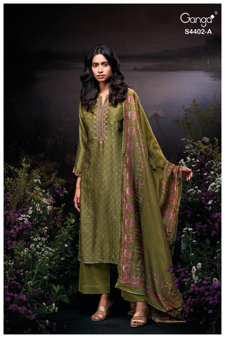 BUY GANGA SUITS ONLINE WITH PRICE GANGA AARIKA S4402 FABRIC DETAIL