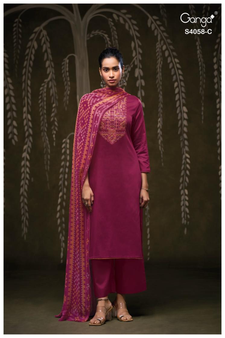 BUY GANGA SUITS ONLINE GANGA ANNERIE S4058 DUPATTA DESIGN
