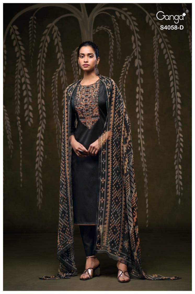 BUY GANGA SUITS ONLINE GANGA ANNERIE S4058 FABRIC DETAIL
