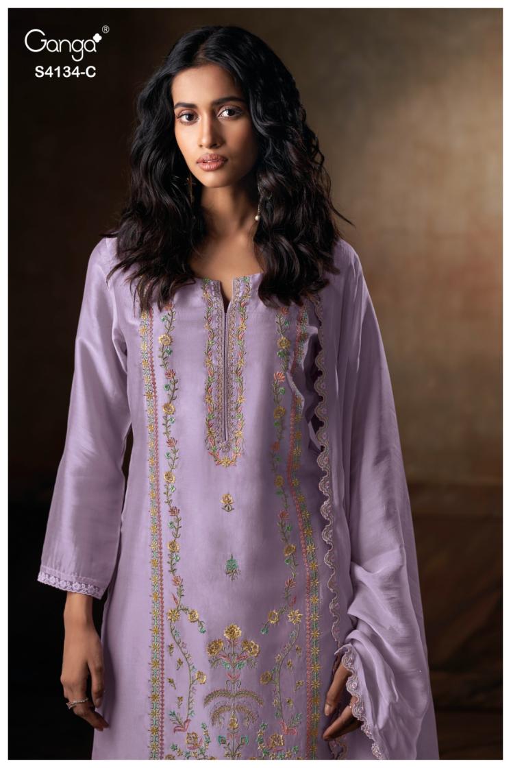 BUY GANGA SUITS ONLINE SALE GANGA BHRISHA S4134 FABRIC DETAIL
