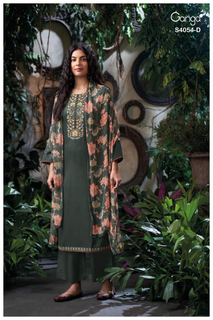 BUY GANGA SUITS SINGLE PIECE GANGA BRUNA S4054 FABRIC DETAIL