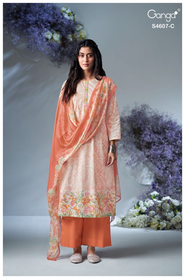 BUY GANGA SUITS GANGA DAZIEL S4607 FABRIC DETAIL