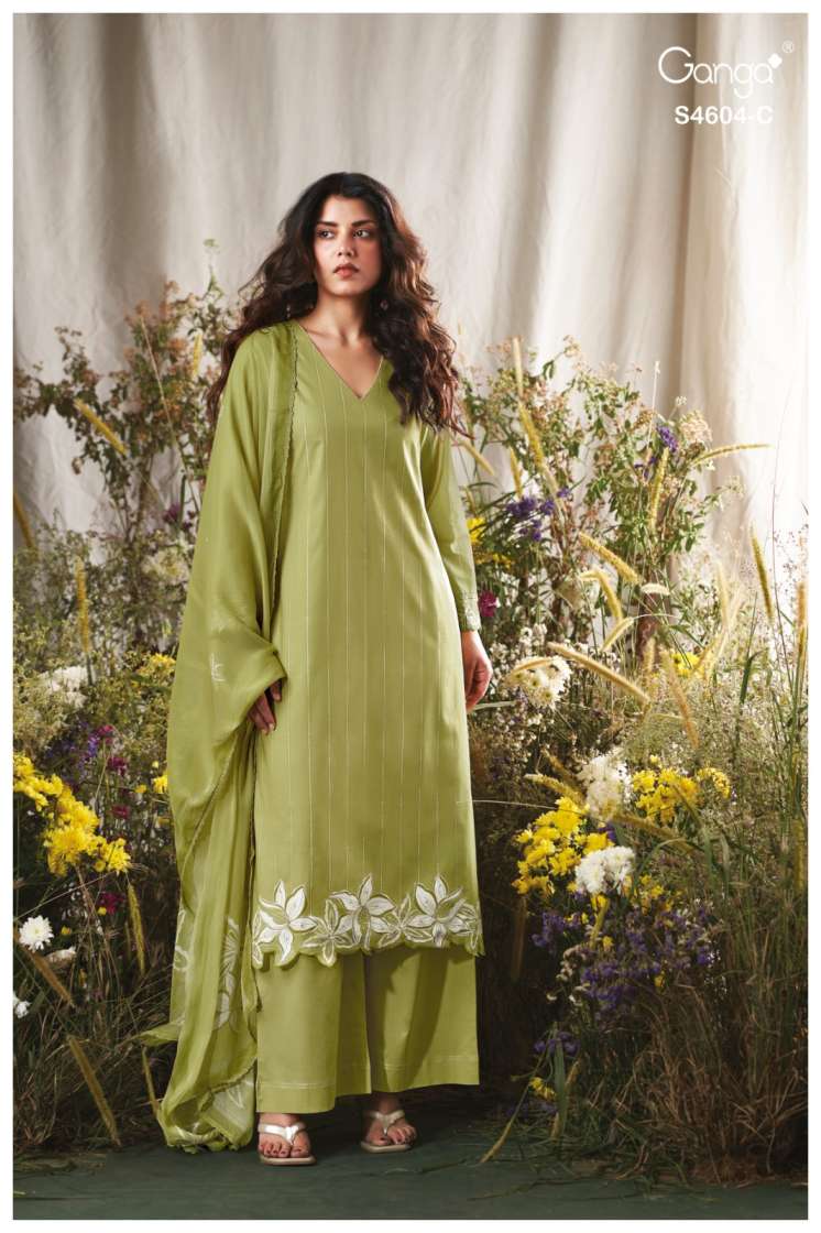 BUY GANGA SUITS WITH PRICE GANGA DIVENA S4604 FABRIC DETAIL
