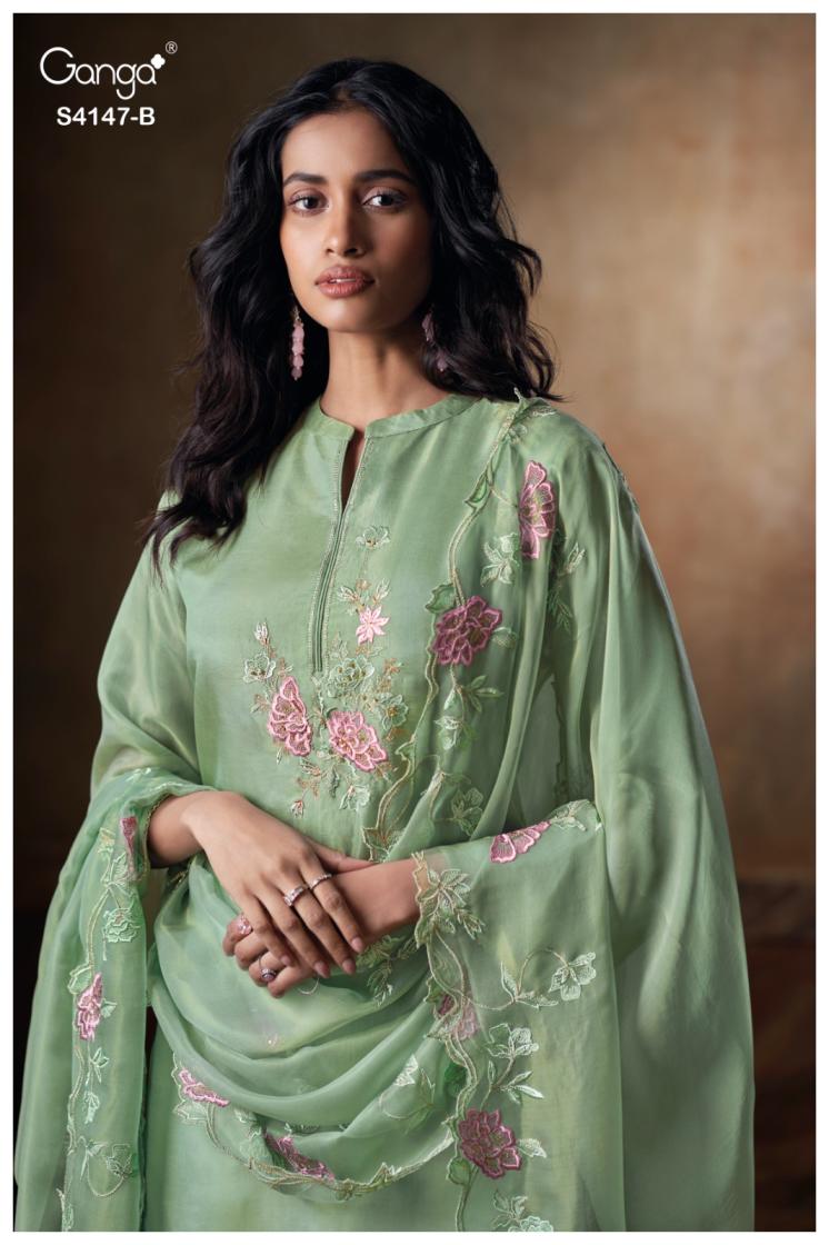 BUY GANGA SUITS SINGLE PIECE GANGA DIYARA S4147 DUPATTA DESIGN