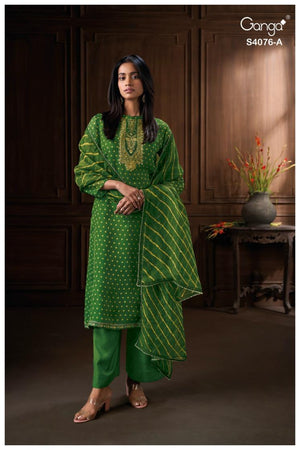 GANGA ENYARA S4076 PREMIUM PURE VISCOSE KORA SILK PRINTED WITH EMBROIDERY SUIT