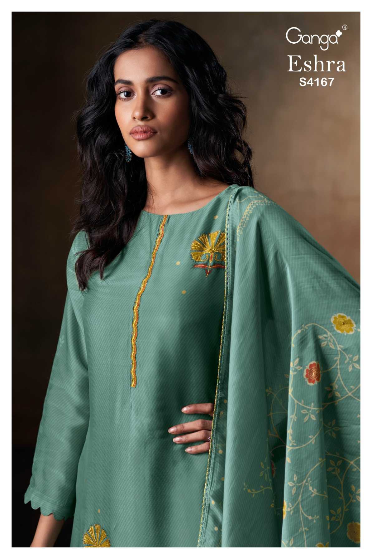 GANGA ESHRA S4167 PREMIUM PURE BEMBERG SILK SUIT