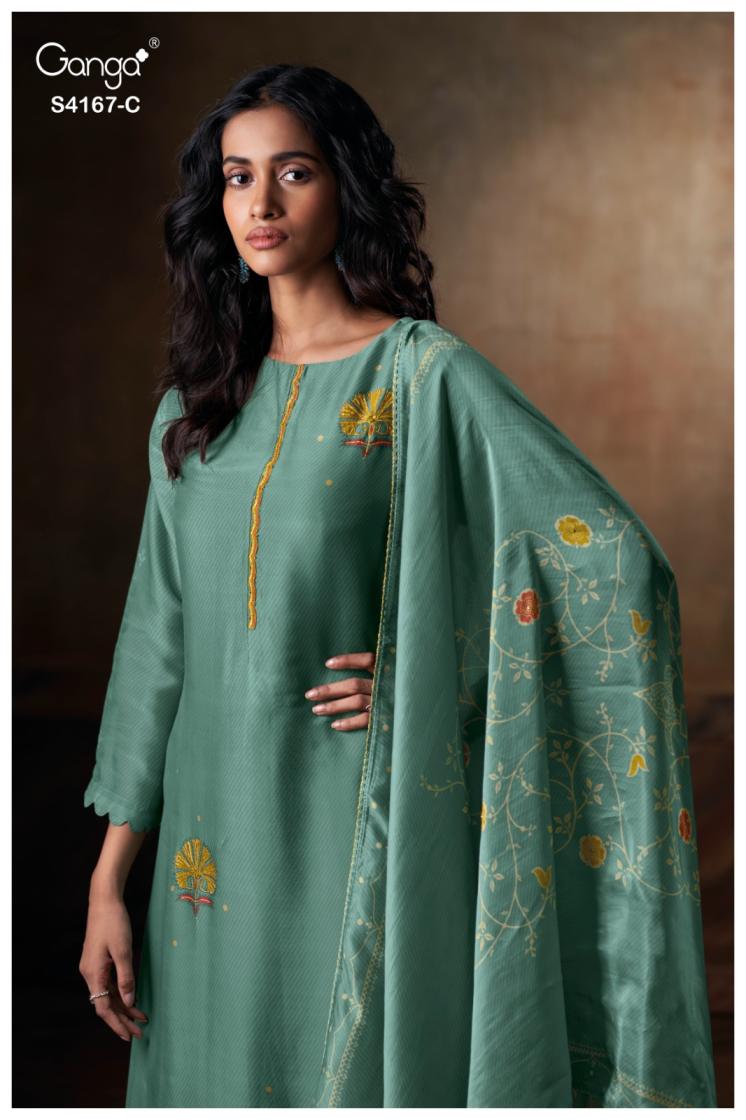 BUY GANGA SUITS ONLINE GANGA ESHRA S4167 DUPATTA DESIGN