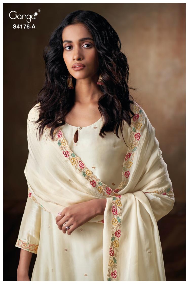 BUY GANGA UNSTITCHED SUITS ONLINE GANGA FARISHA S4176 CLOSEUP IMAGE