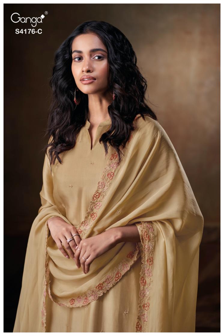 BUY GANGA UNSTITCHED SUITS ONLINE GANGA FARISHA S4176 TOP DESIGN