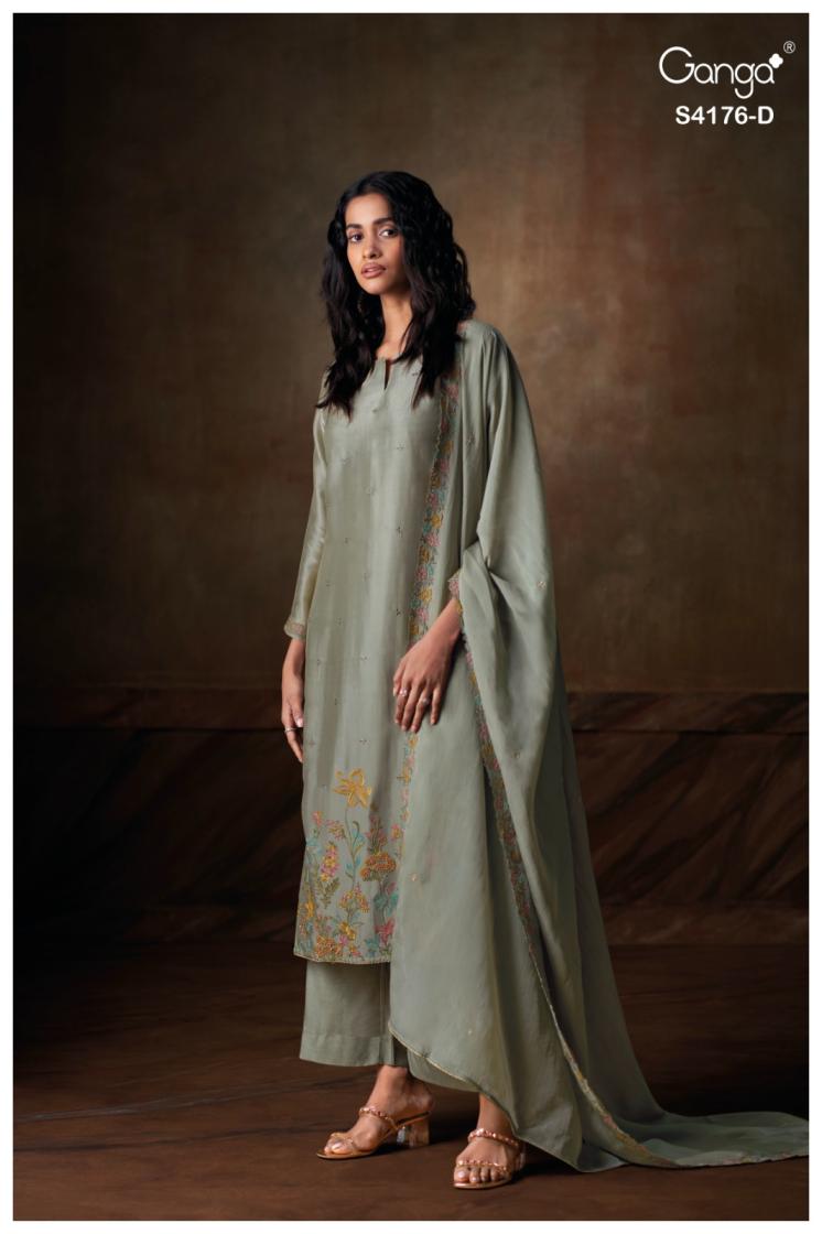 BUY GANGA UNSTITCHED SUITS ONLINE GANGA FARISHA S4176 FABRIC DETAIL