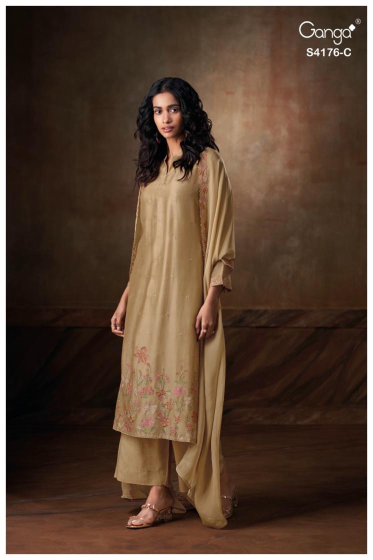 BUY GANGA UNSTITCHED SUITS ONLINE GANGA FARISHA S4176 DUPATTA DESIGN