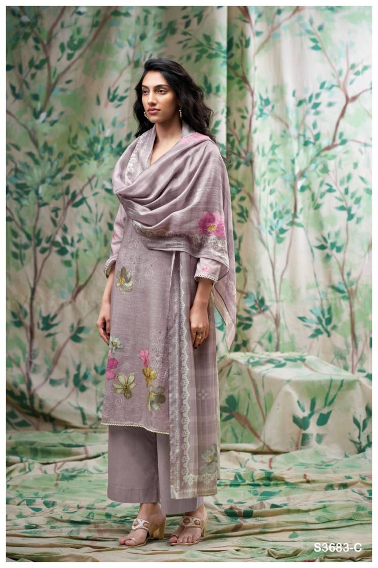 BUY GANGA SUITS SINGLE PIECE GANGA FARNAZ S3683 DUPATTA DESIGN