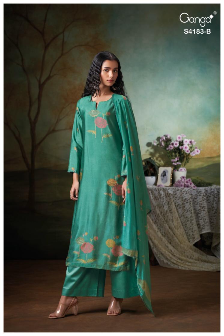 BUY GANGA SUITS ONLINE SINGLE PIECE GANGA FERIEL S4183 DUPATTA DESIGN
