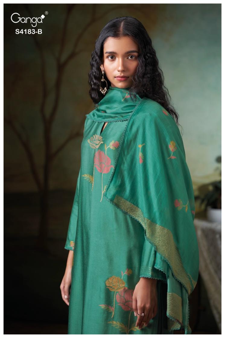 BUY GANGA SUITS ONLINE SINGLE PIECE GANGA FERIEL S4183 NEW CATALOGUE