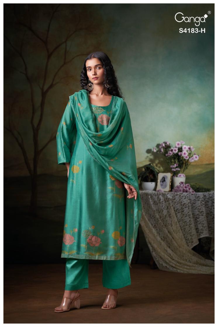 BUY GANGA SUITS ONLINE SINGLE PIECE GANGA FERIEL S4183 CLOSEUP IMAGE
