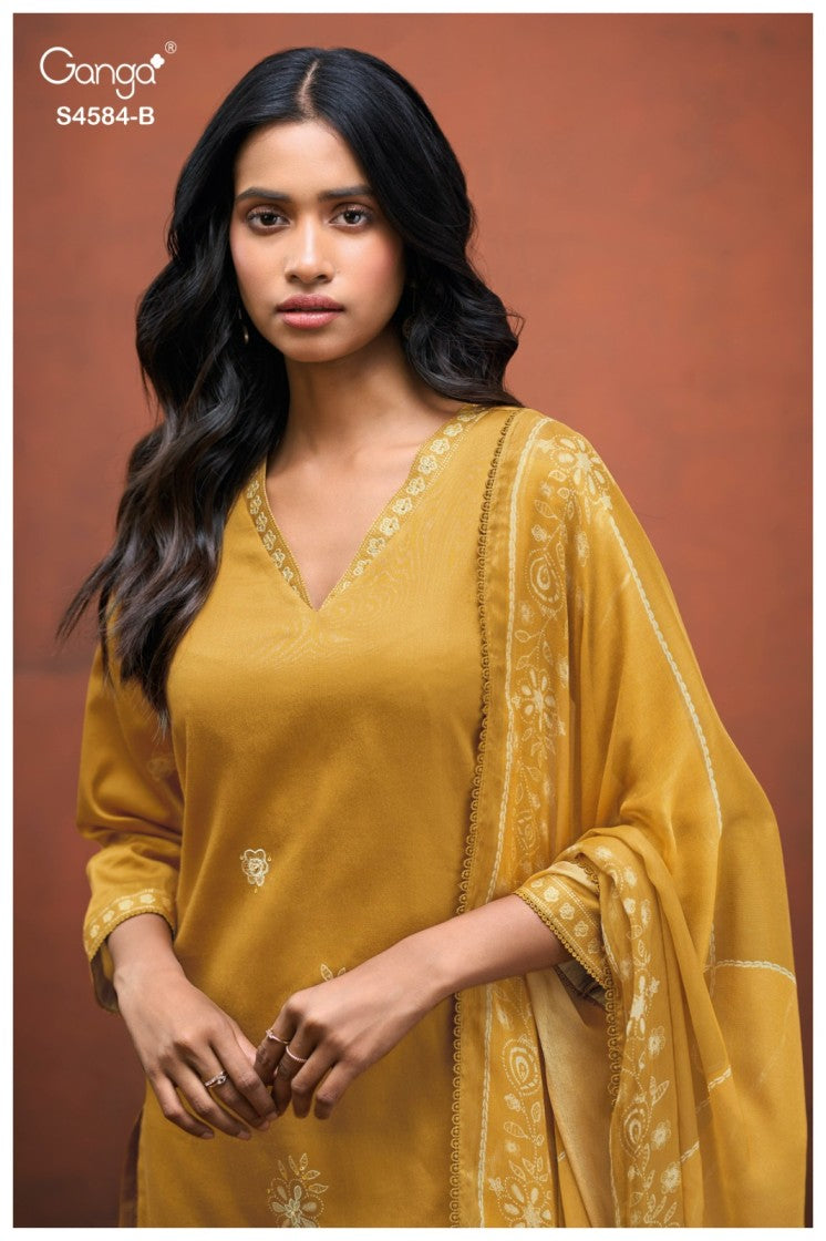 BUY GANGA SUITS WITH PRICE GANGA FESKA S4584 FABRIC DETAIL