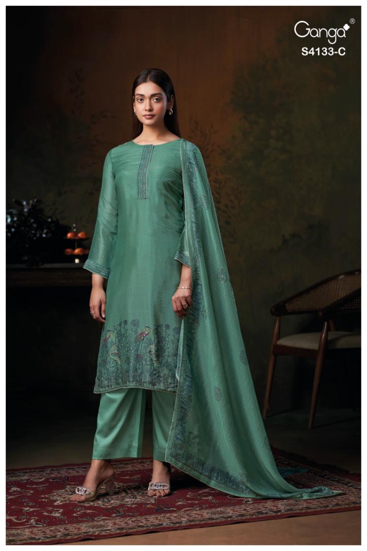 BUY GANGA SUITS ONLINE GANGA HAMSINI S4133 FABRIC DETAIL