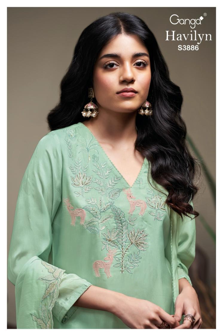 BUY GANGA SUITS SINGLE PIECE GANGA HAVILYN S3886 FABRIC DETAIL
