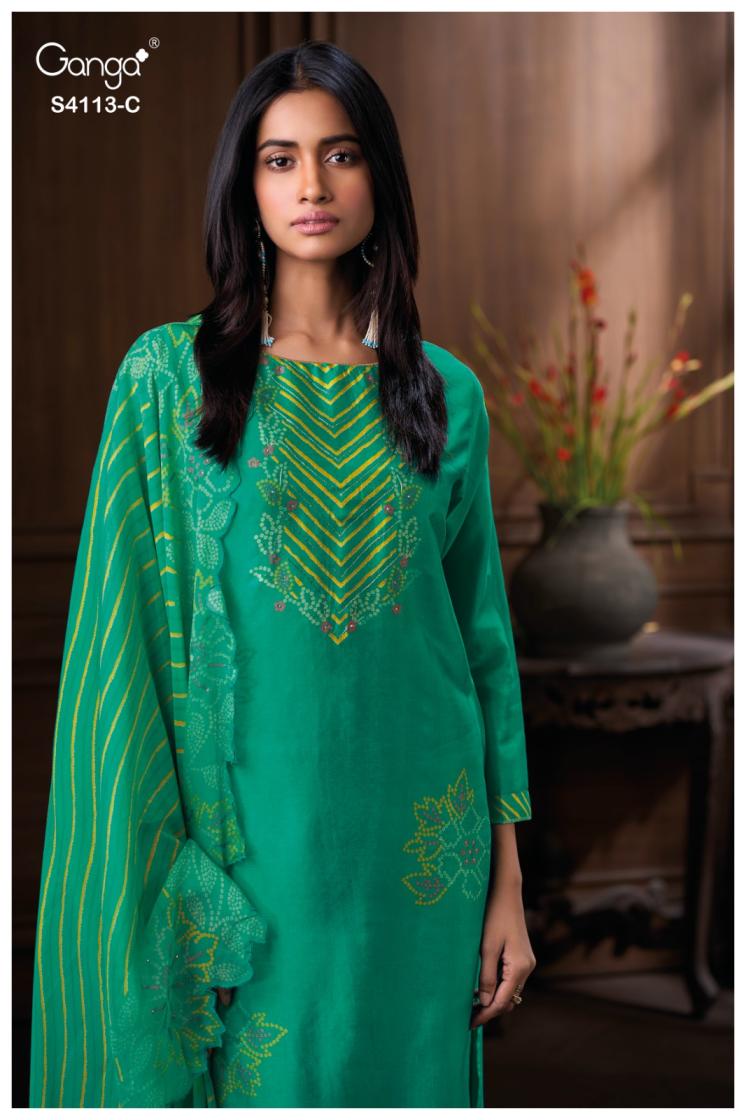 BUY GANGA FASHION SUITS ONLINE SALE GANGA HELEEN S4113 FABRIC DETAIL