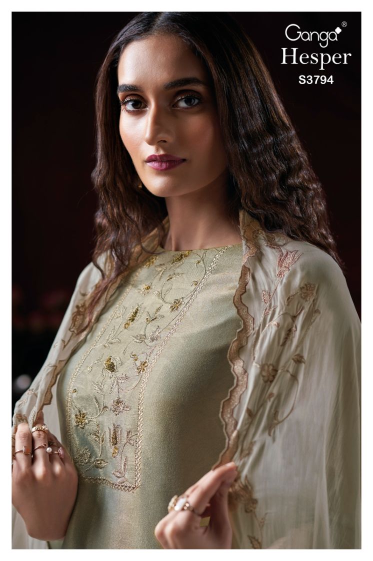 BUY GANGA SUITS ONLINE WHOLESALE GANGA HESPER S3794 FABRIC DETAIL