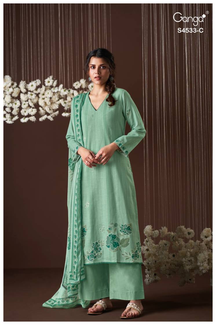 BUY GANGA SUITS ONLINE GANGA HYSRA S4533 FABRIC DETAIL