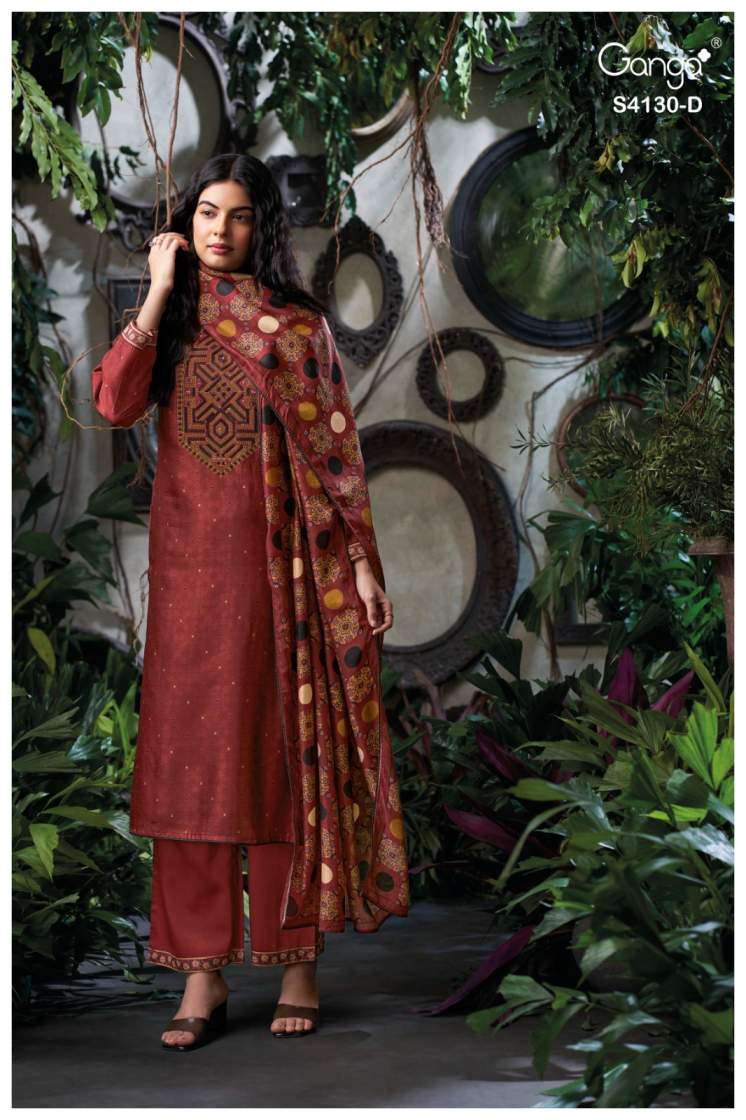 BUY GANGA SUITS WITH PRICE GANGA ILEANA S4130 FABRIC DETAIL