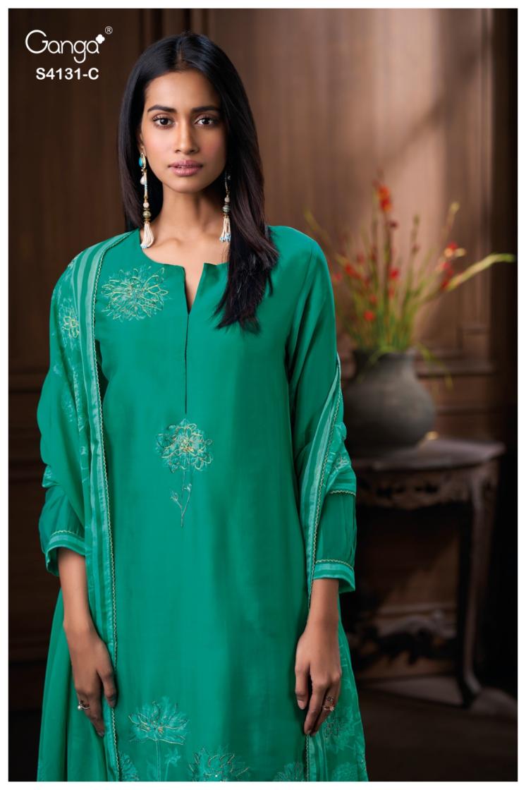 BUY GANGA UNSTITCHED SUITS ONLINE SALE GANGA IVERRA S4131 FABRIC DETAIL