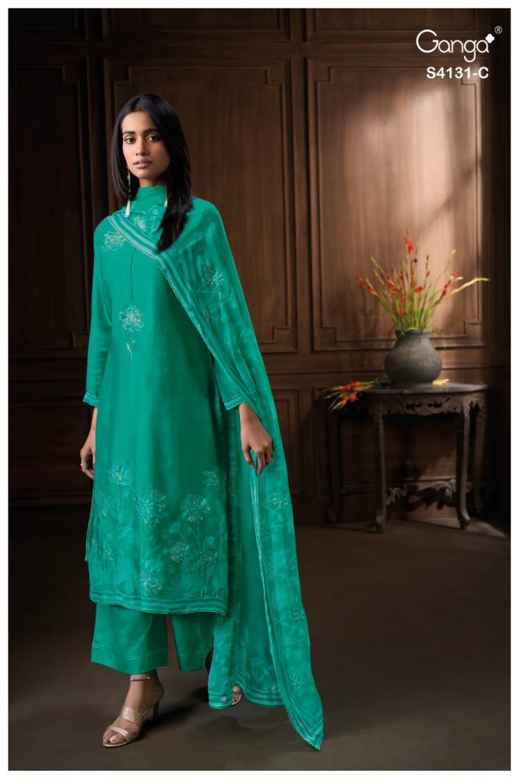 BUY GANGA UNSTITCHED SUITS ONLINE SALE GANGA IVERRA S4131 TOP DESIGN