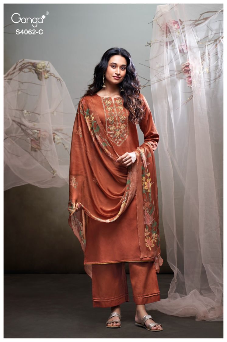 BUY GANGA SUITS SINGLE PIECE GANGA IZYRA S4062 DUPATTA DESIGN