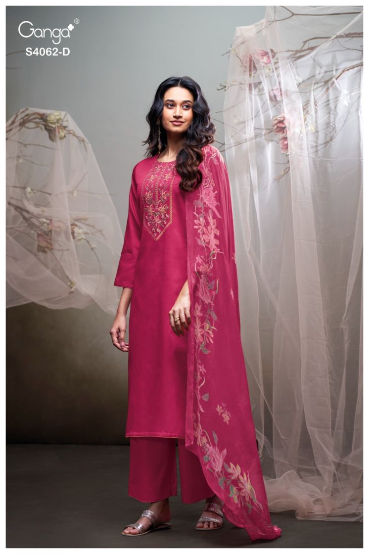 BUY GANGA SUITS SINGLE PIECE GANGA IZYRA S4062 FABRIC DETAIL