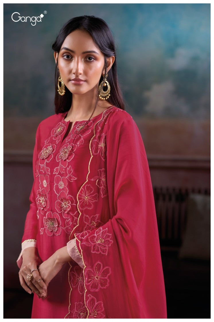 Ganga Jaelina S3840 premium pure Bemberg silk suit by Ganga Fashions