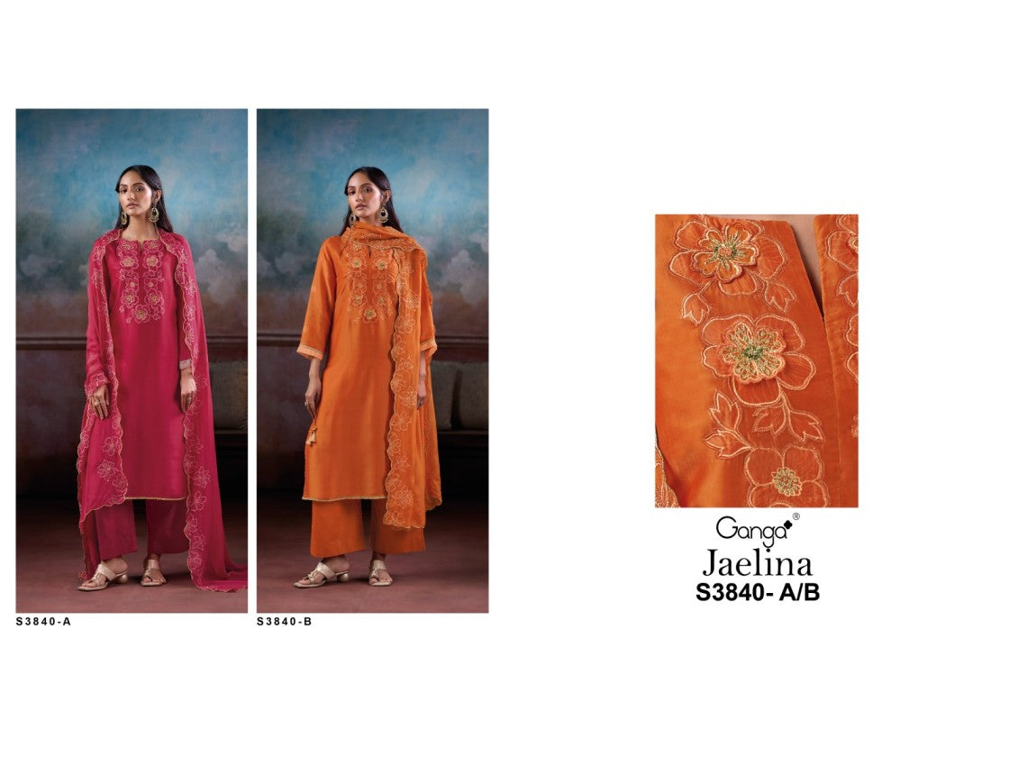 Ganga Jaelina S3840 premium pure Bemberg silk suit by Ganga Fashions