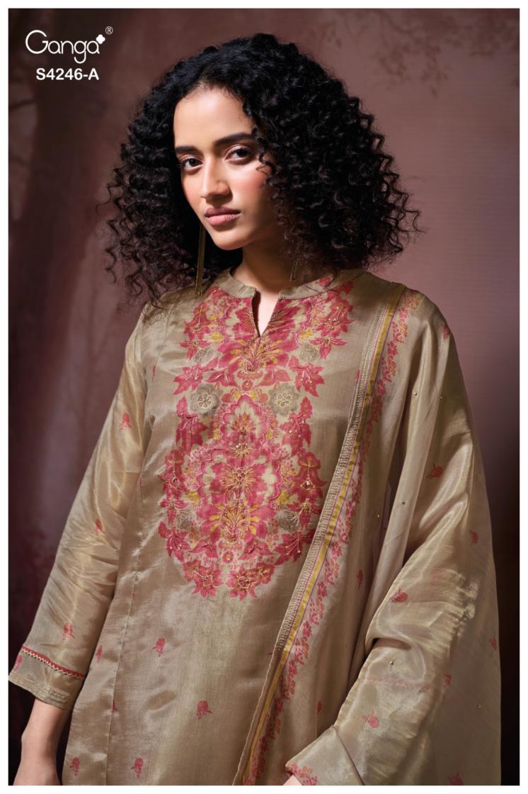 BUY GANGA SUITS ONLINE SALE GANGA JANELIA S4246 FABRIC DETAIL