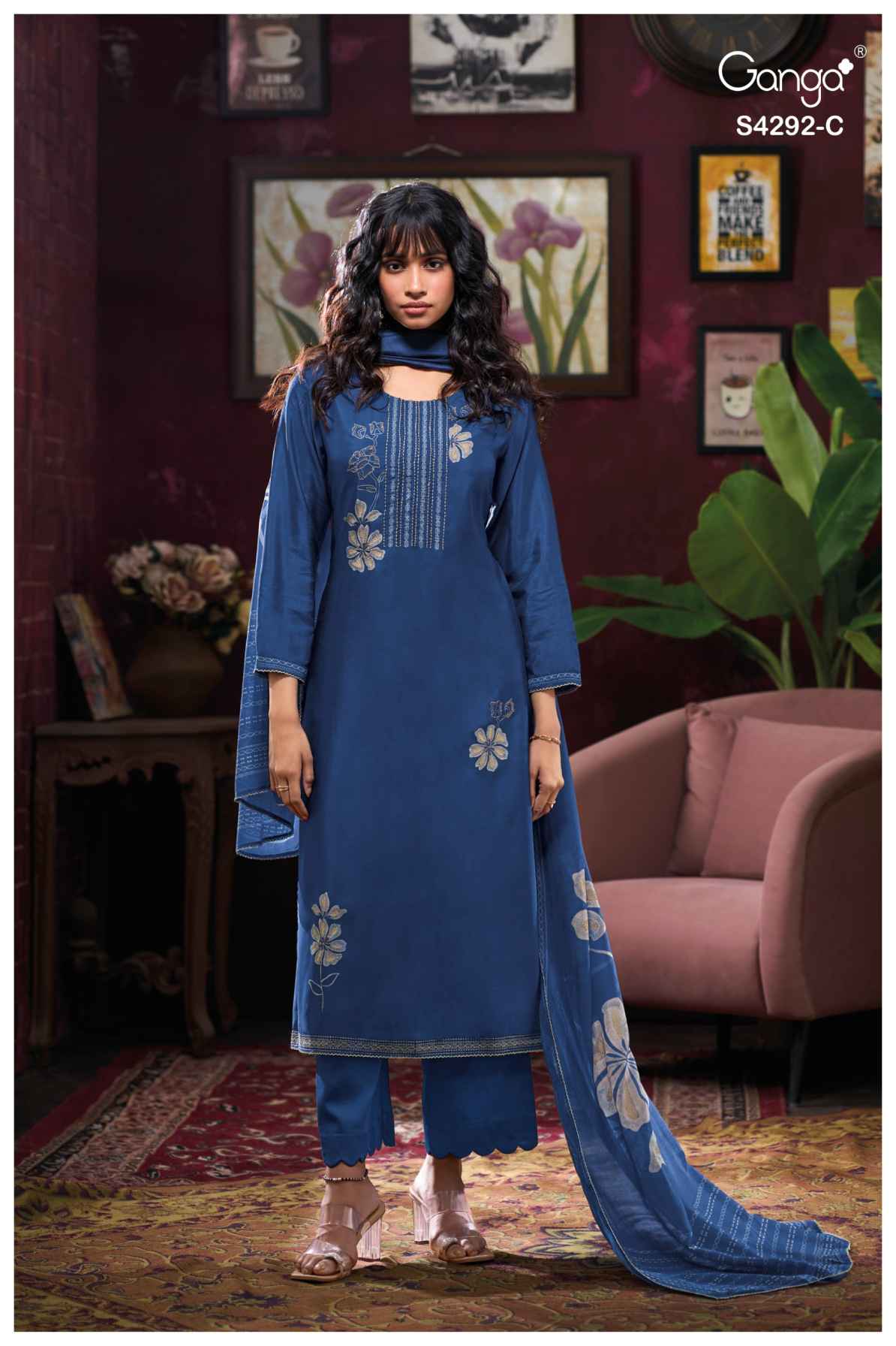 BUY GANGA SUITS ONLINE SALE GANGA JASLEEN S4292 DUPATTA DESIGN