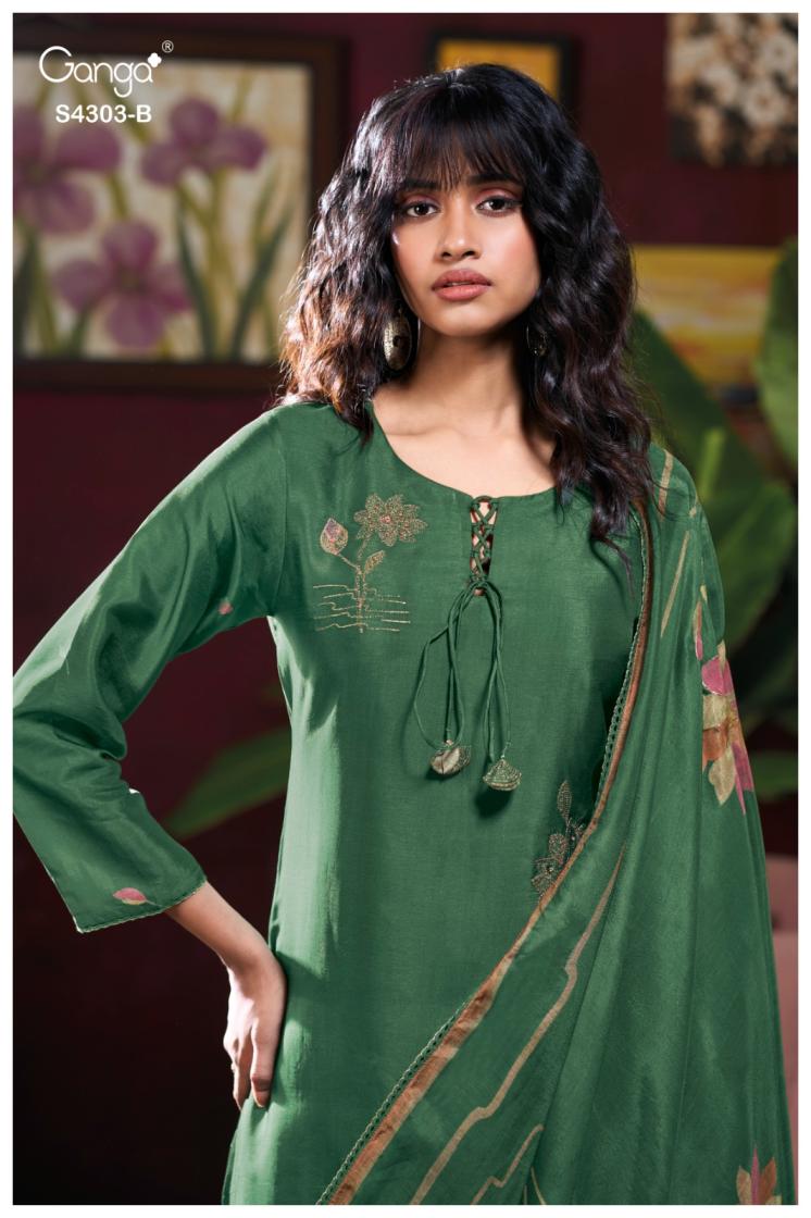 BUY GANGA SUITS WITH PRICE GANGA KAVISHA S4303 DUPATTA DESIGN
