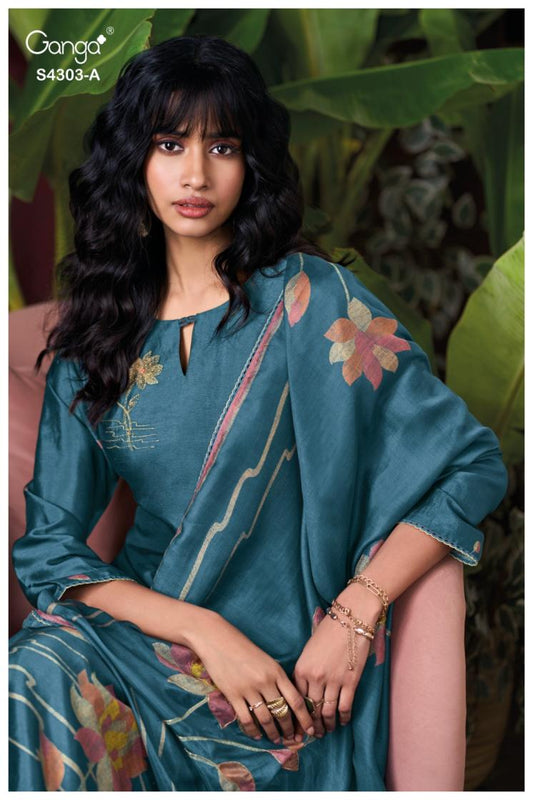 BUY GANGA SUITS WITH PRICE GANGA KAVISHA S4303 FABRIC DETAIL