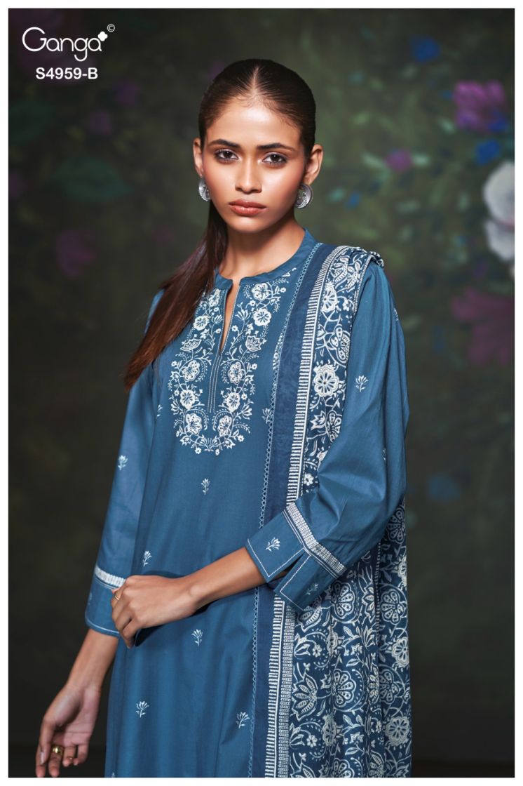 BUY GANGA SUITS SINGLE PIECE GANGA KIVIRA S4959 FABRIC DETAIL