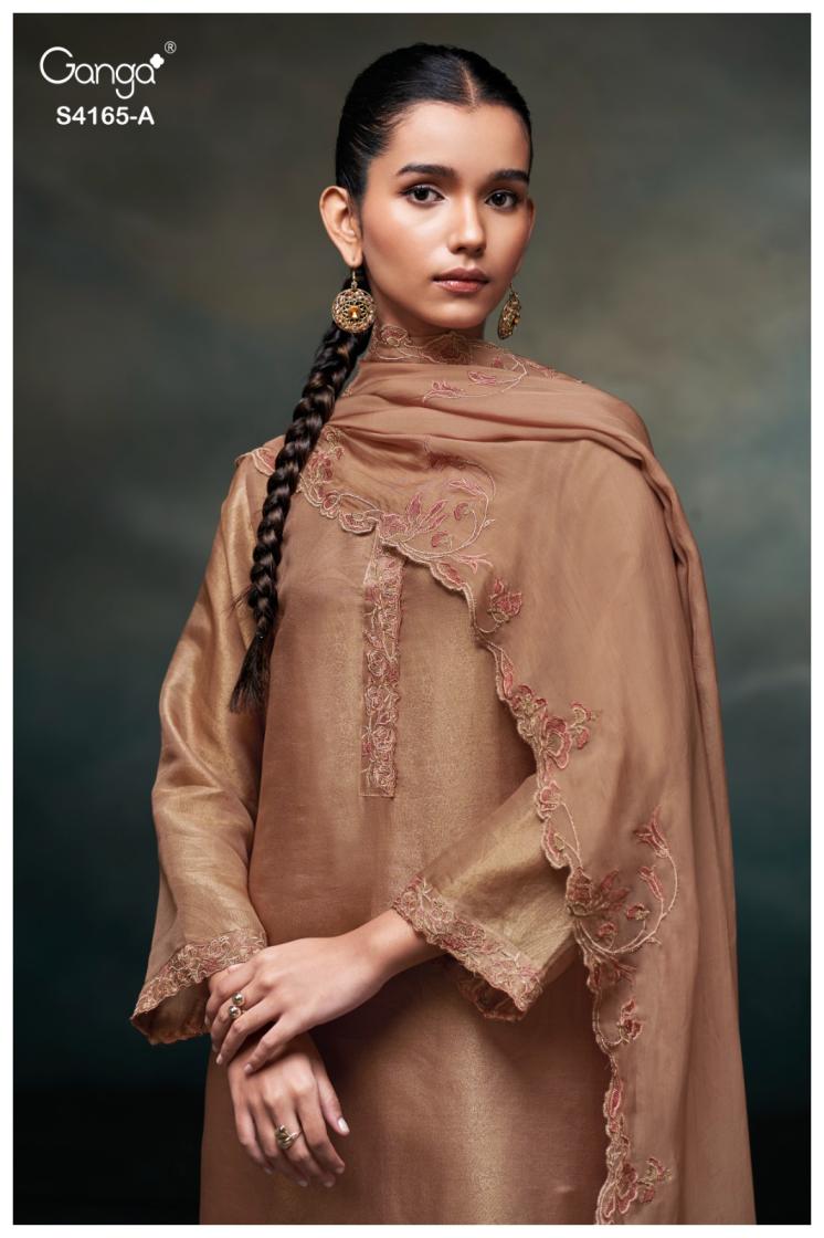 BUY GANGA UNSTITCHED SUITS ONLINE GANGA KYANA S4165 DUPATTA DESIGN
