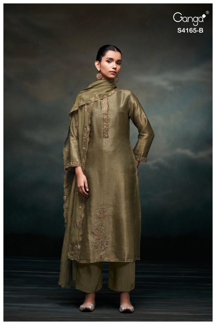 BUY GANGA UNSTITCHED SUITS ONLINE GANGA KYANA S4165 CLOSEUP IMAGE