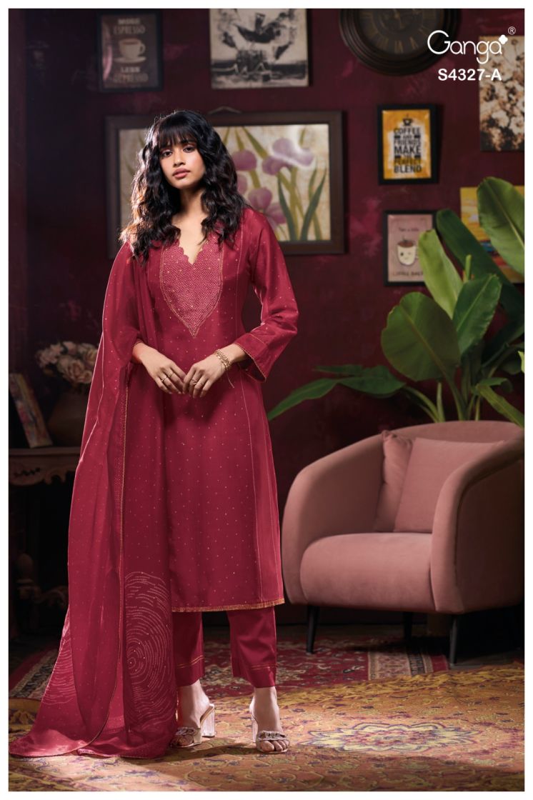 BUY GANGA SUITS ONLINE SALE GANGA LESHYA S4327 NEW CATALOGUE