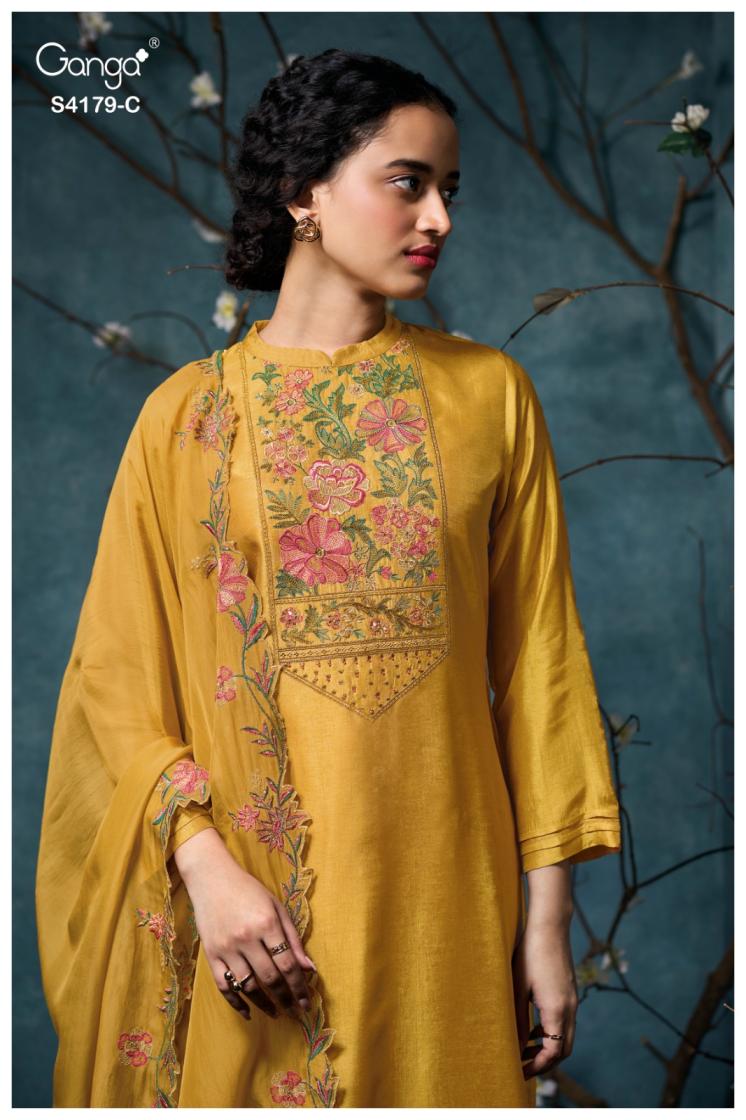 BUY GANGA SUITS SINGLE PIECE GANGA LISELLE S4179 FABRIC DETAIL
