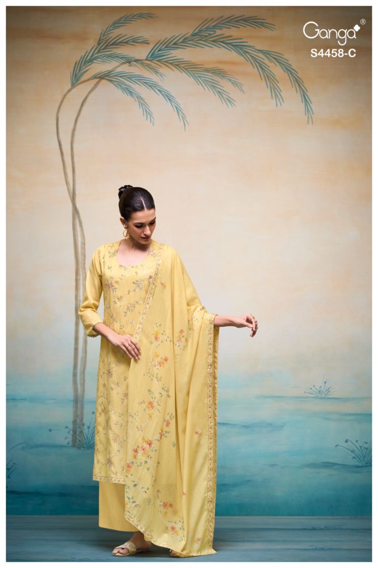 BUY GANGA SUITS ONLINE GANGA LYVARA S4458 FABRIC DETAIL