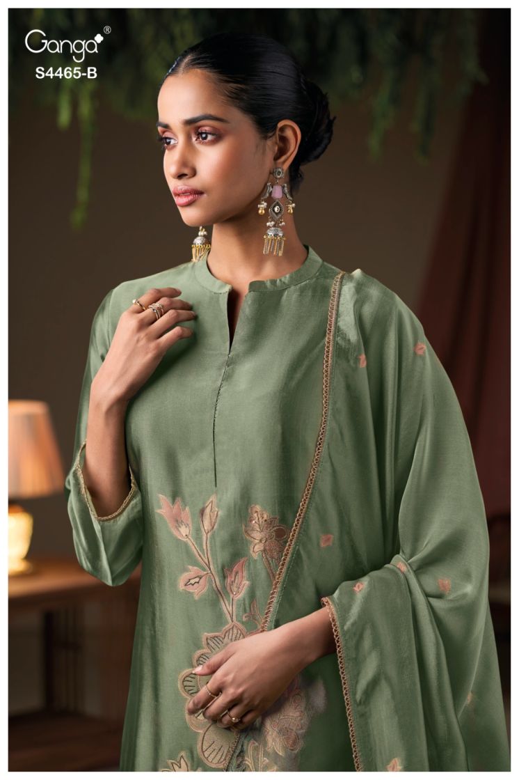 BUY GANGA SUITS ONLINE GANGA MAHIEKA S4465 FABRIC DETAIL