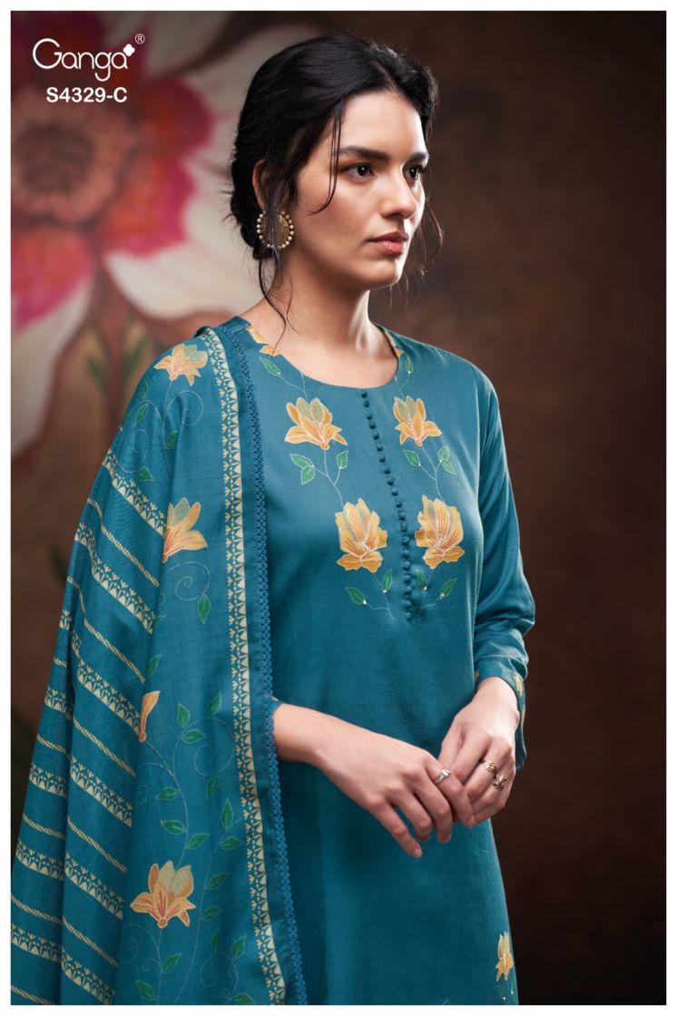 BUY GANGA SUITS WITH PRICE GANGA MIVRA S4329 DUPATTA DESIGN