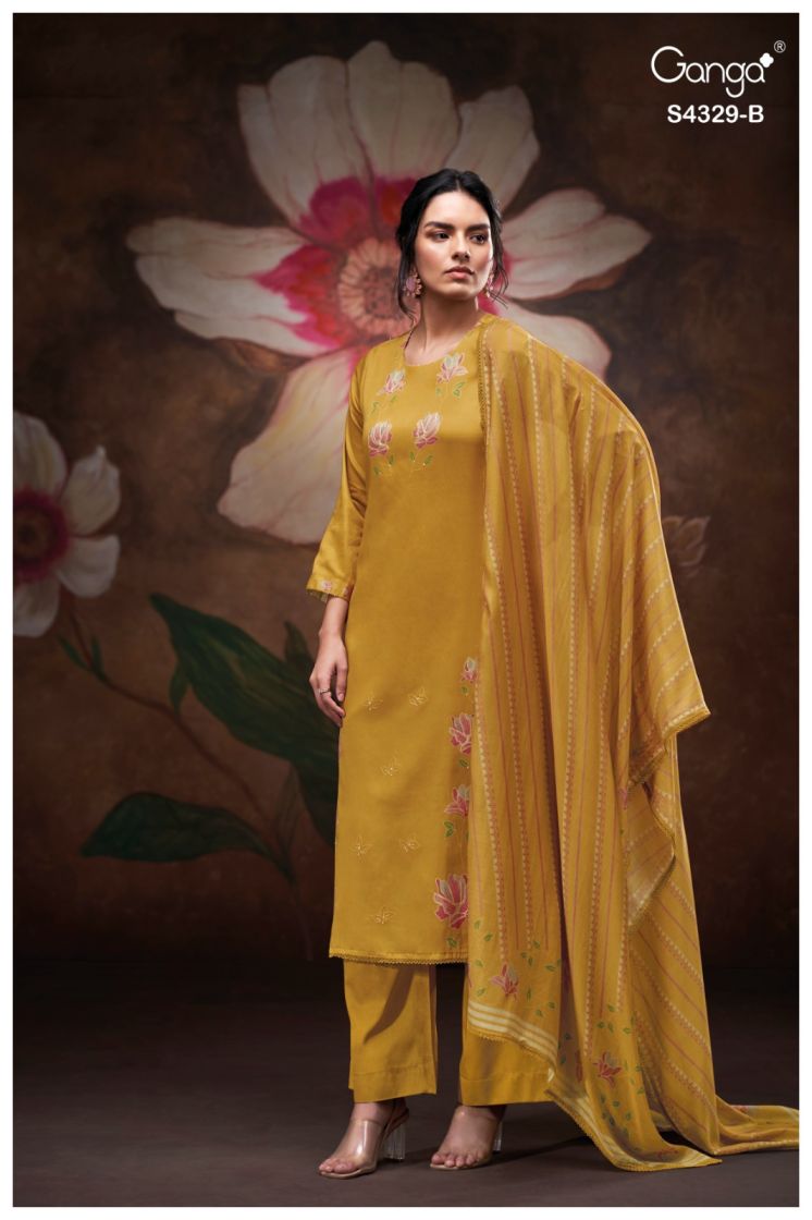 BUY GANGA SUITS WITH PRICE GANGA MIVRA S4329 FABRIC DETAIL